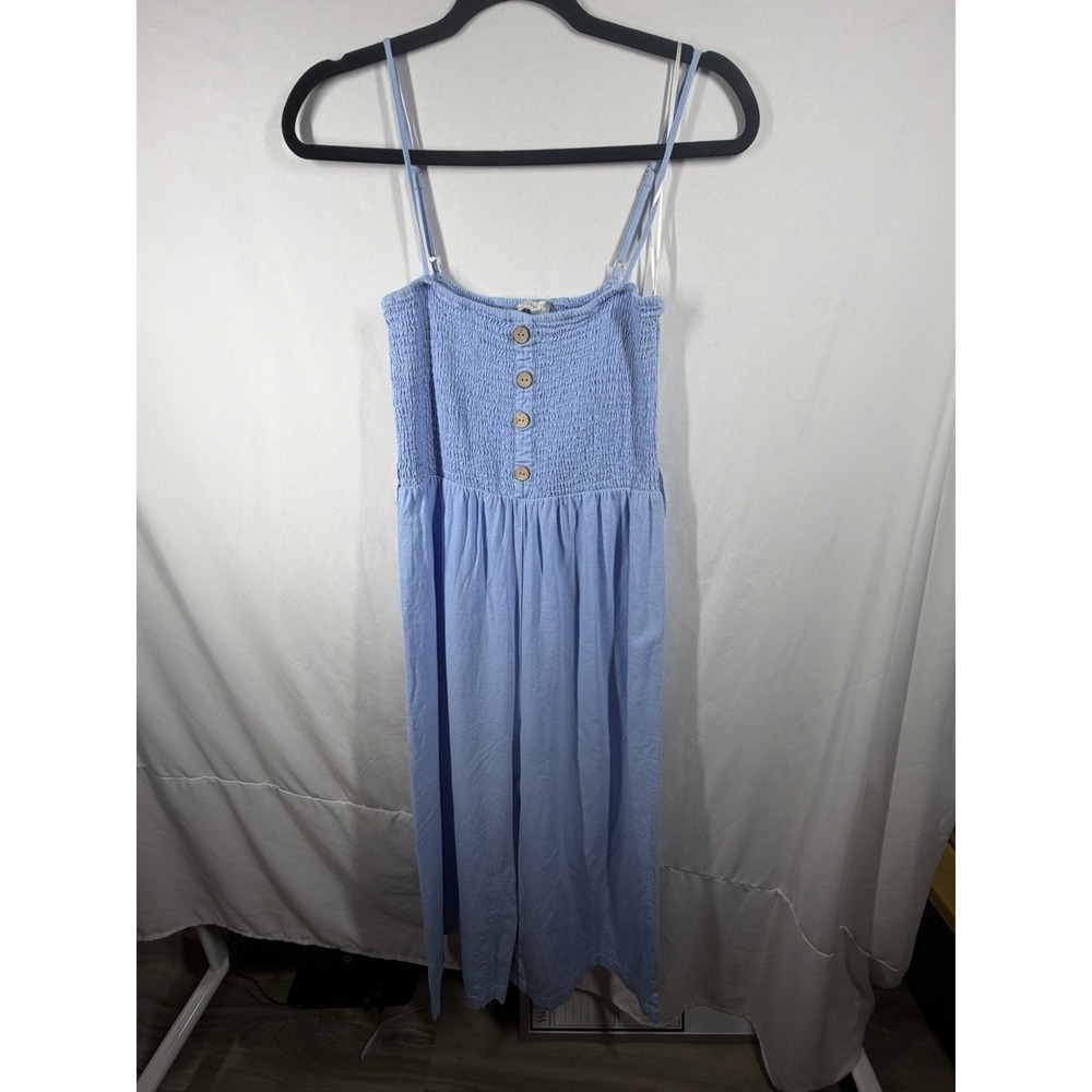 Love tree Smocked Large Blue Wide Leg Boho Spaghetti Strap Sunray Button